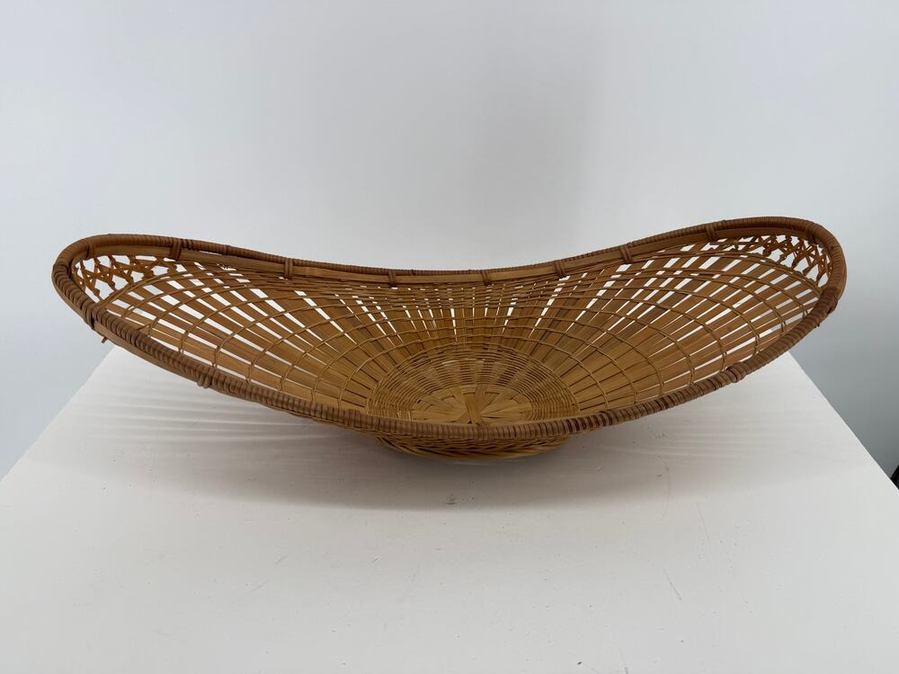 Vintage Woven Boat Shaped Basket 20 Inch Boho Coastal Table Centerpiece Decor